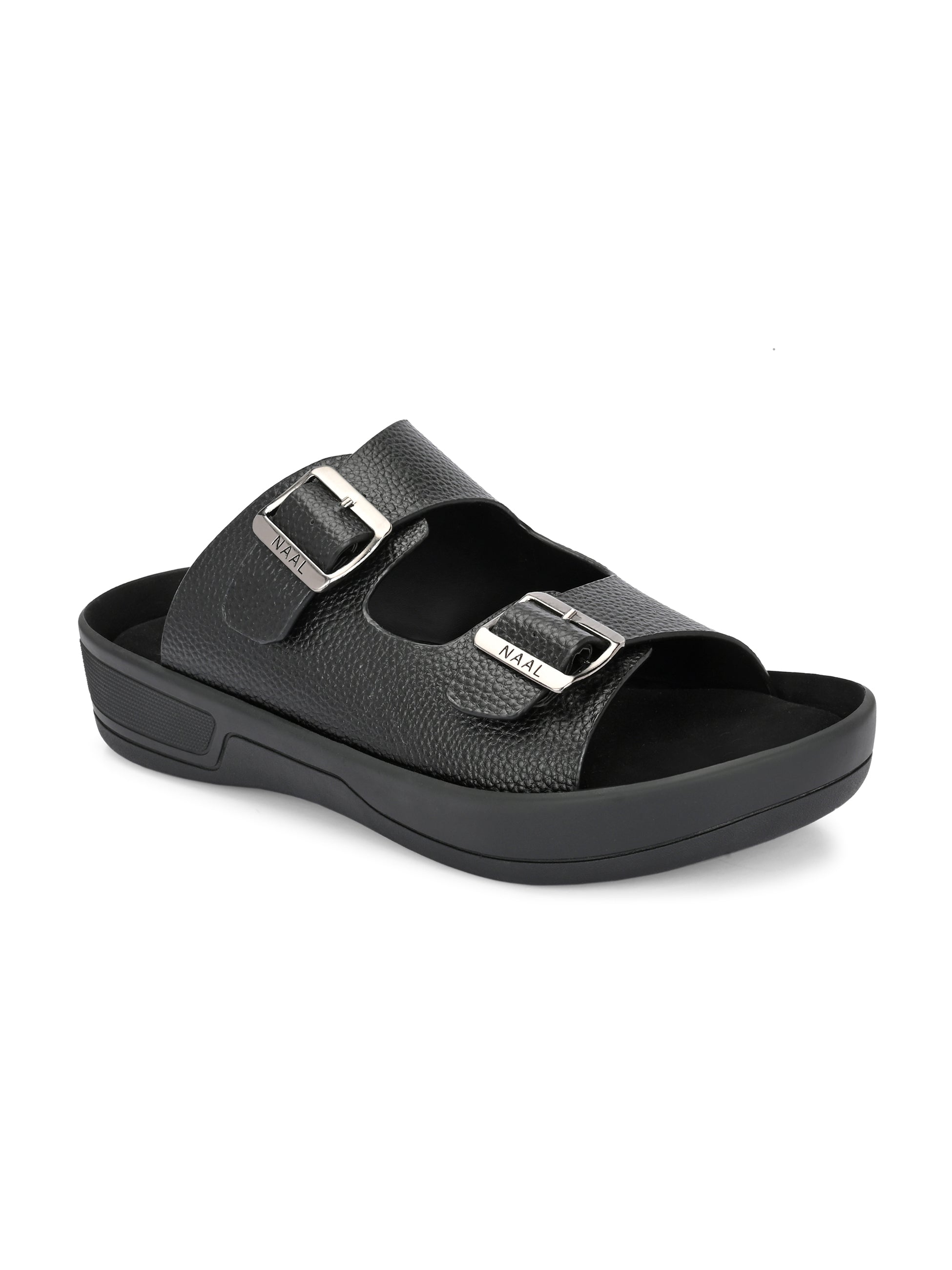 Men's Faux-Leather & Rubber Sandals - Black