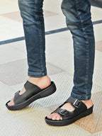 Men's Faux-Leather & Rubber Sandals - Black