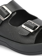 Men's Faux-Leather & Rubber Sandals - Black
