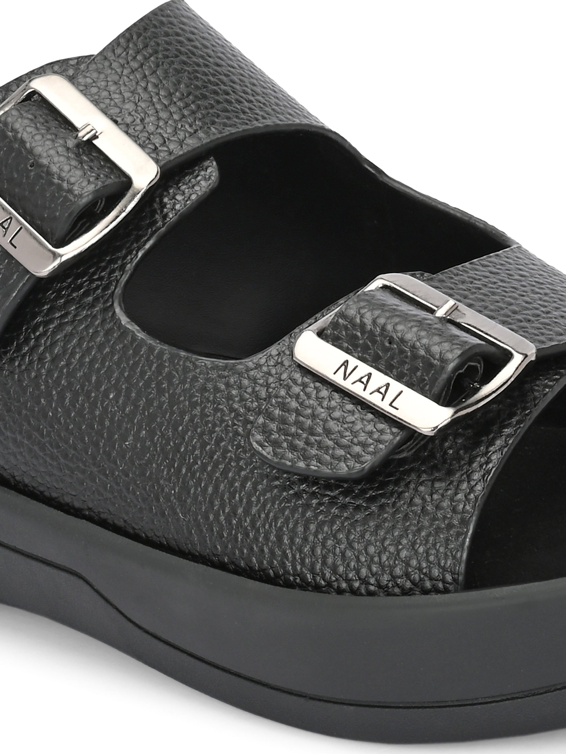 Men's Faux-Leather & Rubber Sandals - Black