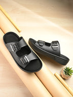 Men's Faux-Leather & Rubber Sandals - Black