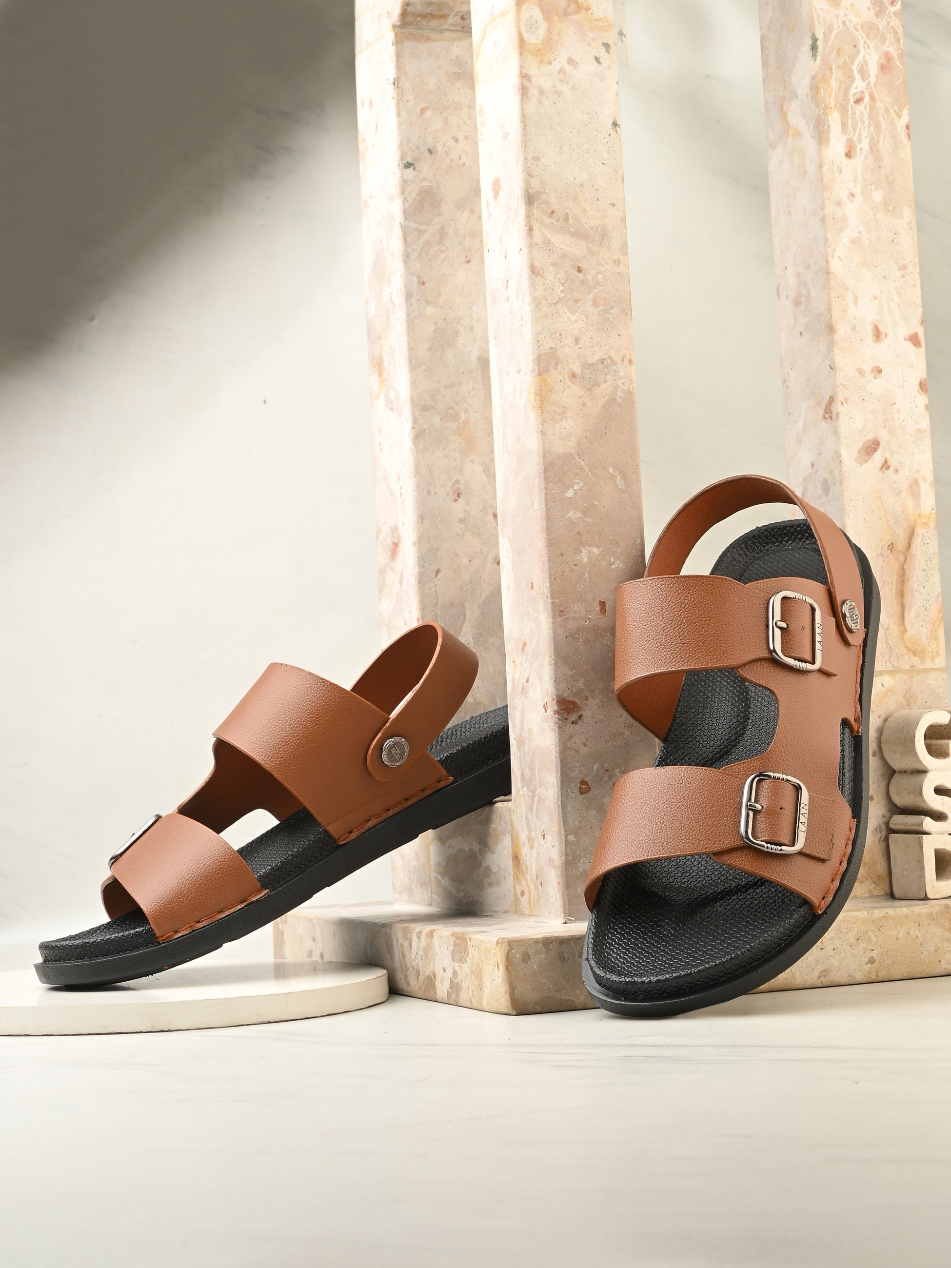Men's Leather & Rubber Sandals - Brown
