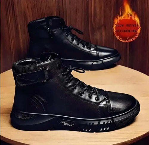 Men's Faux-Leather & Synthetic Boots - Black